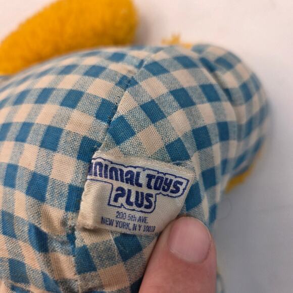 Vintage 1980s Plush Chick Yellow Stuffed Animal in Blue Gingham Romper Haiti - Picture 8 of 13
